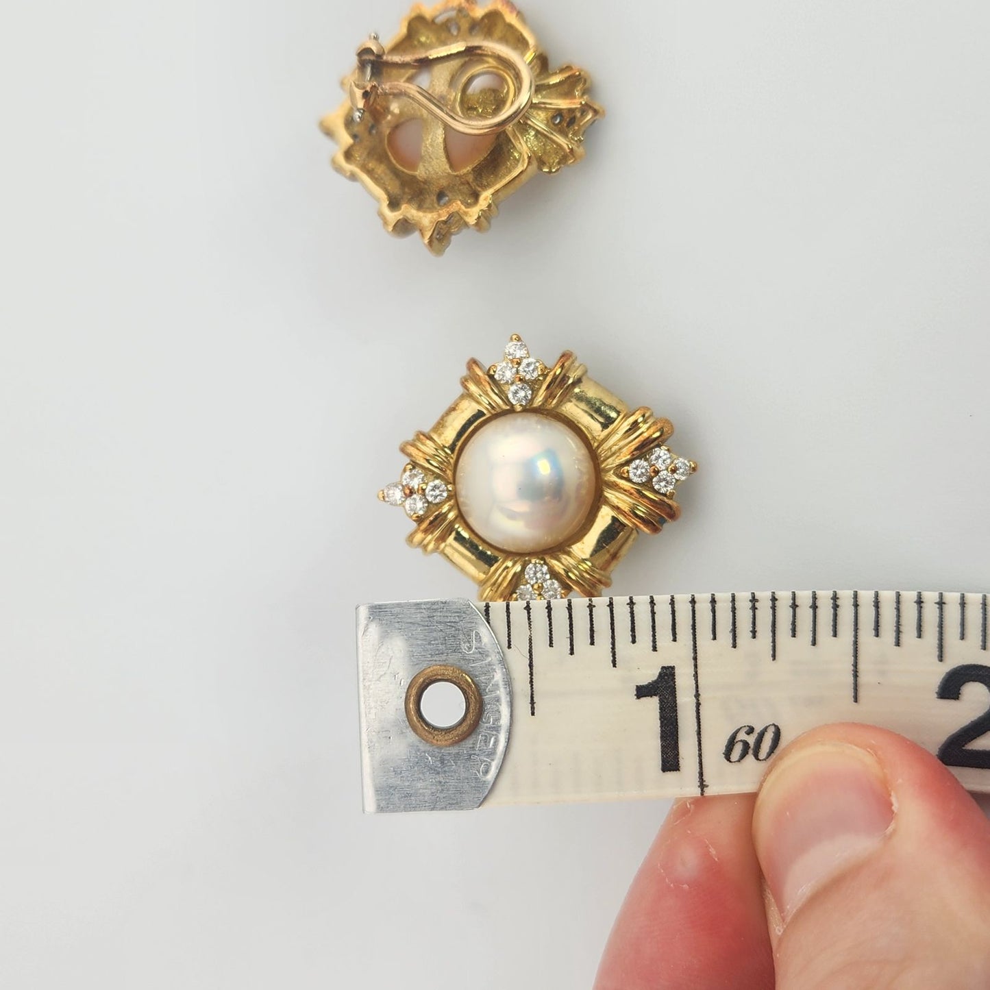 18k Yellow Gold Mabe Pearl Diamond Clip Earrings