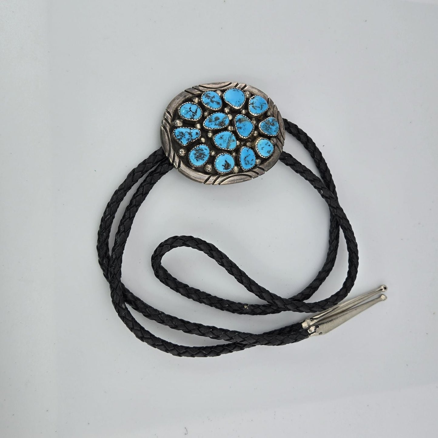 Vintage Navajo Spencer Sterling Silver Turquoise Cluster Bolo Tie