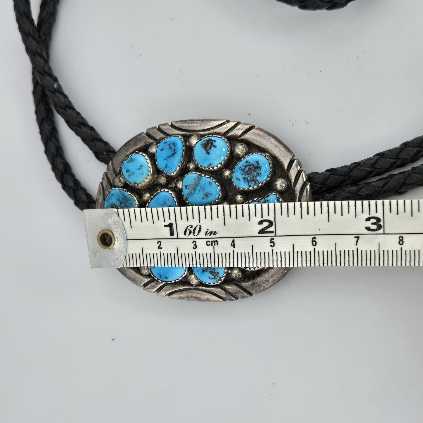 Vintage Navajo Spencer Sterling Silver Turquoise Cluster Bolo Tie