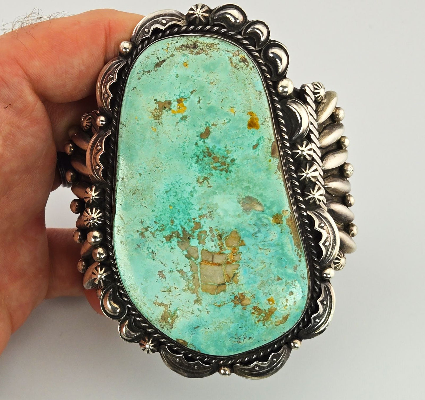 Navajo Henry Sam Sterling Silver Turquoise Cuff Bracelet Huge! 7"