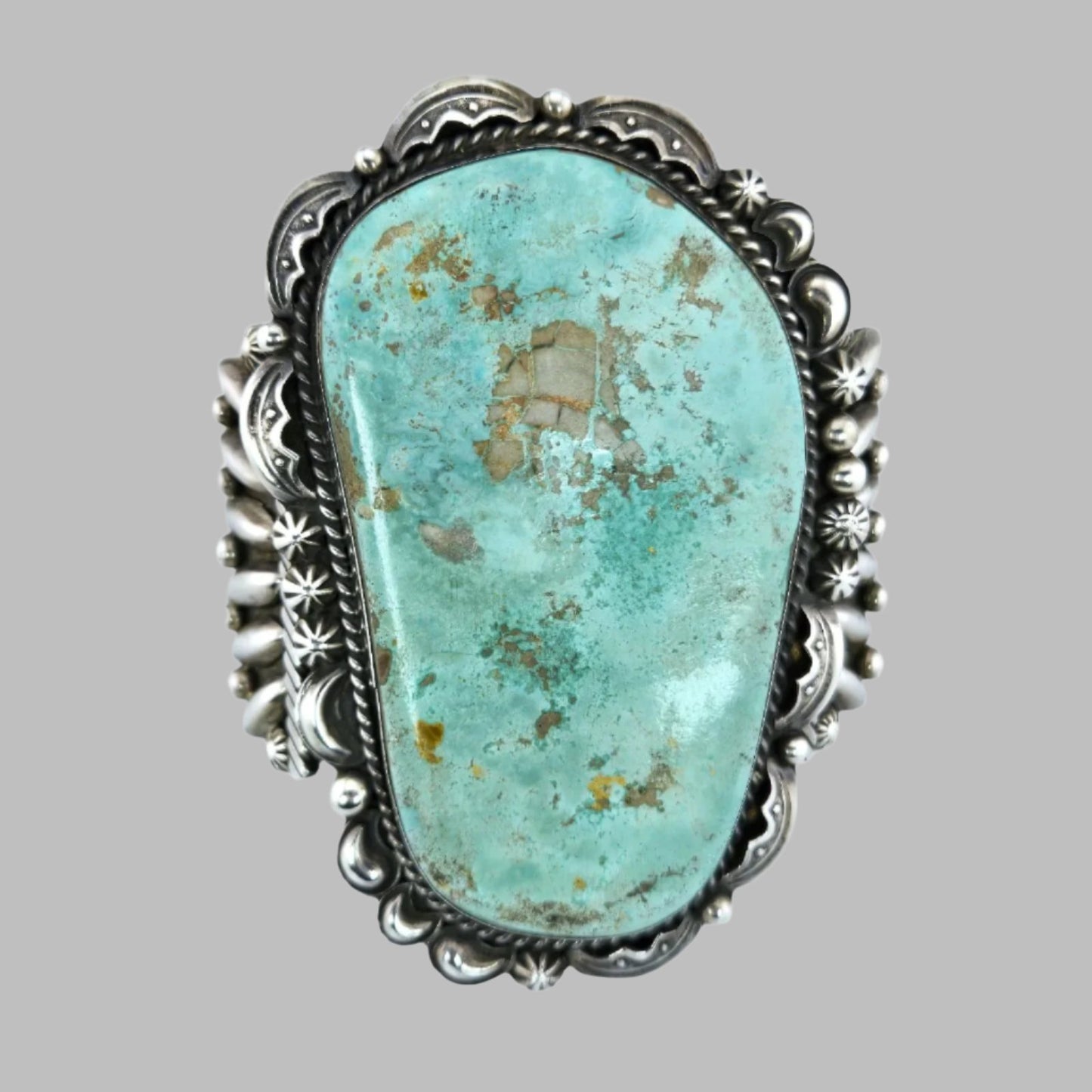 Navajo Henry Sam Sterling Silver Turquoise Cuff Bracelet Huge! 7"