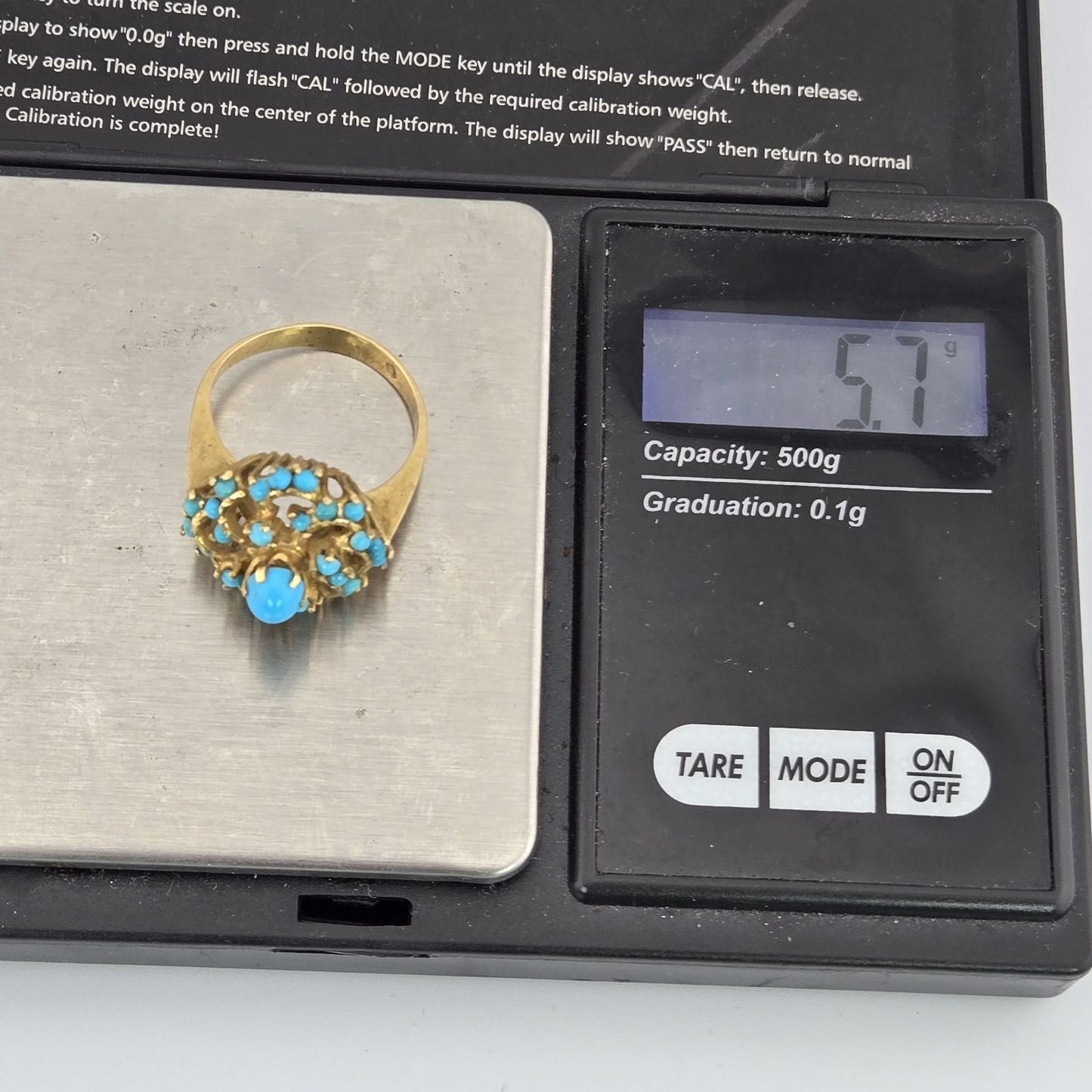 Antique 18K Yellow Gold Persian Turquoise Pinwheel Ring Size 7.5