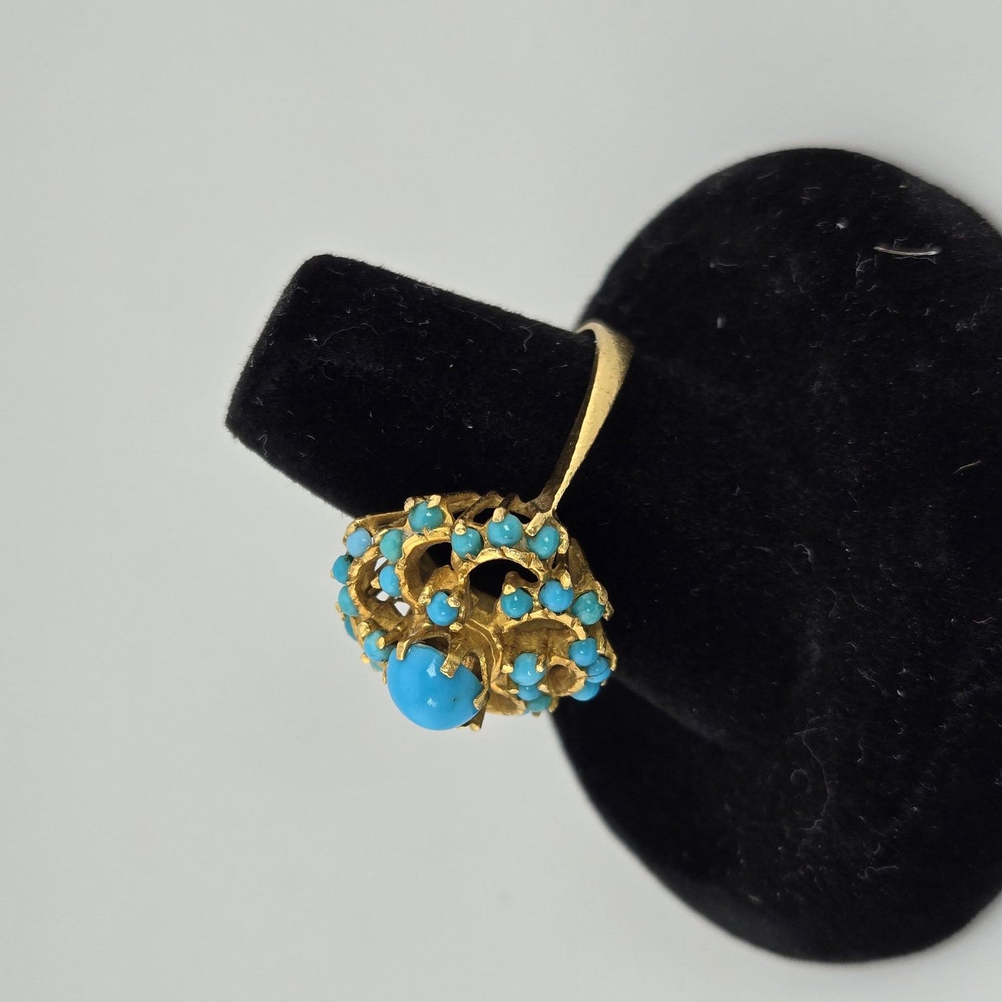 Antique 18K Yellow Gold Persian Turquoise Pinwheel Ring Size 7.5