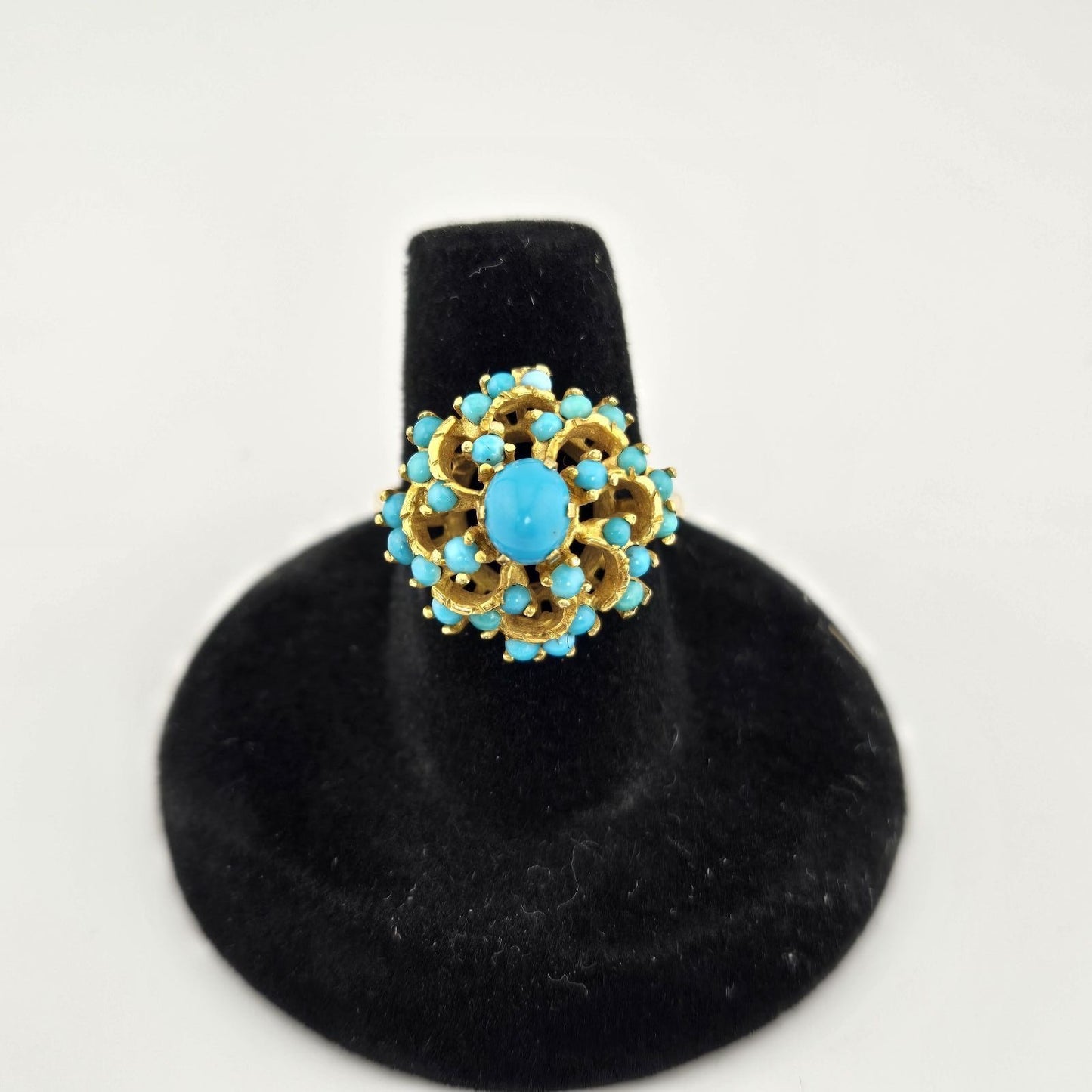 Antique 18K Yellow Gold Persian Turquoise Pinwheel Ring Size 7.5