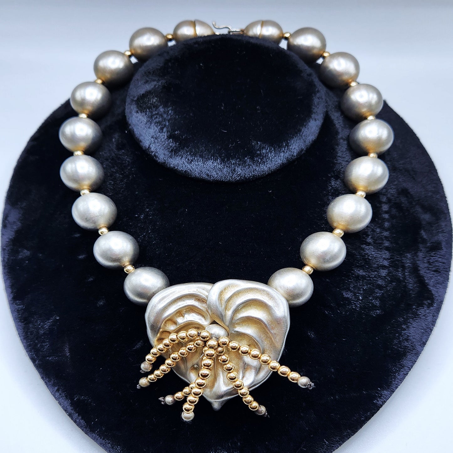 Mignon Faget Sterling Silver Brushed Bead Flower Tassel Necklace 15" 104.2 Grams
