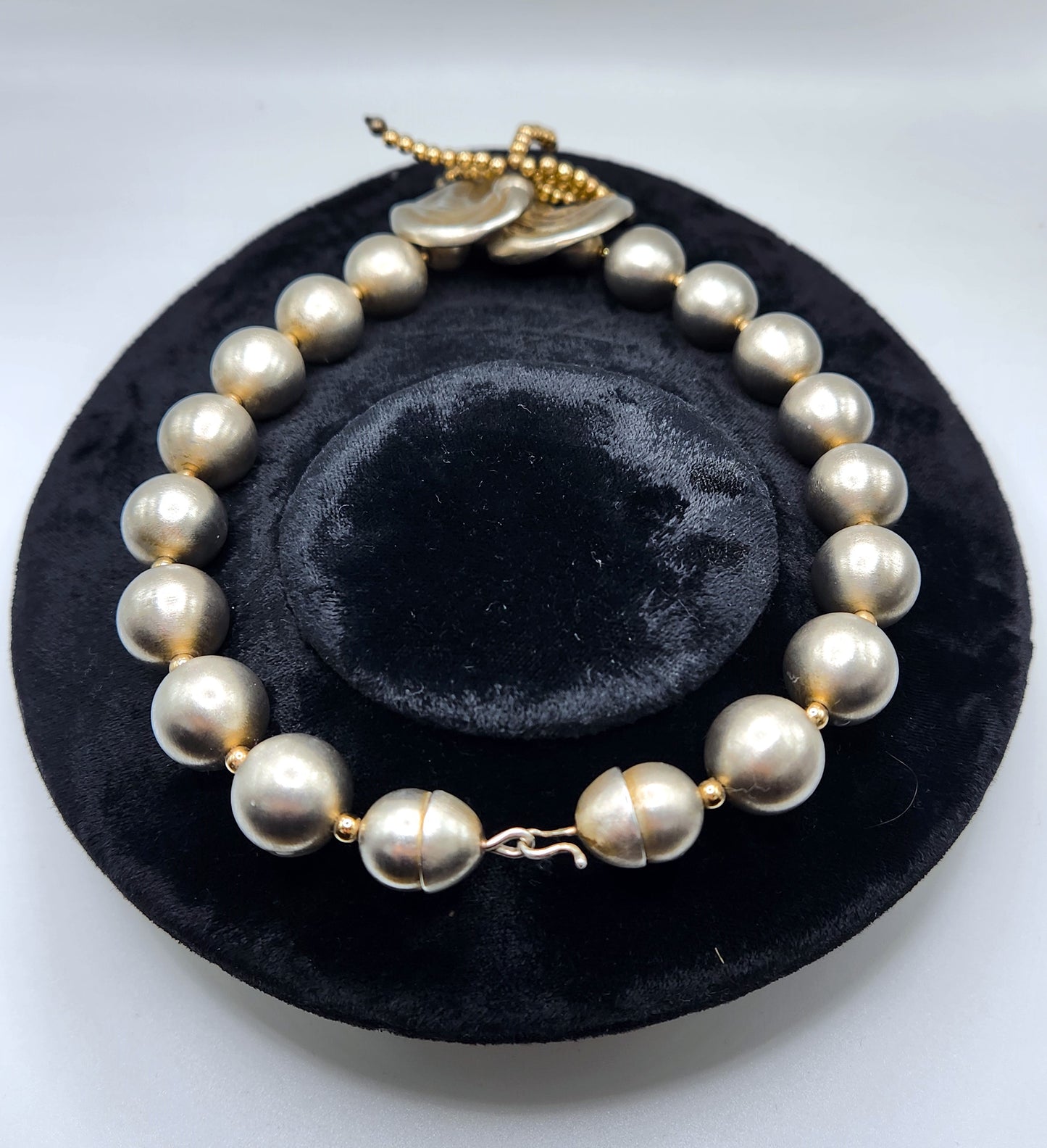 Mignon Faget Sterling Silver Brushed Bead Flower Tassel Necklace 15" 104.2 Grams