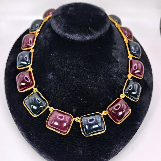 KJL Kenneth Jay Lane Jewelry Multicolor Sugar Loaf Cabochon Glass Necklace 20"